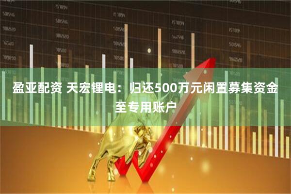 盈亚配资 天宏锂电：归还500万元闲置募集资金至专用账户